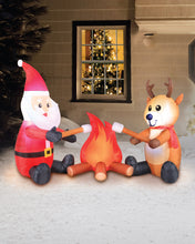 Load image into Gallery viewer, 6&#39; Inflatable Campfire Santa and Reindeer
