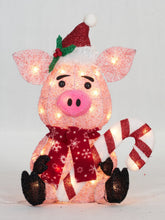 Load image into Gallery viewer, 20" UL Glittering Thread Pig With Candy Cane Sculpture