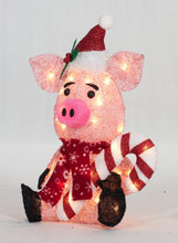 Load image into Gallery viewer, 20" UL Glittering Thread Pig With Candy Cane Sculpture