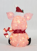 Load image into Gallery viewer, 20" UL Glittering Thread Pig With Candy Cane Sculpture