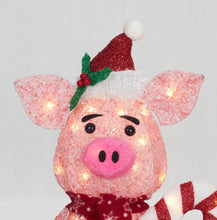 Load image into Gallery viewer, 20" UL Glittering Thread Pig With Candy Cane Sculpture