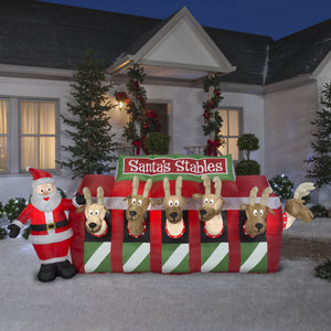 11' Wide Airblown Santa Reindeer Stable Giant Christmas Inflatable