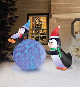 6' Inflatable PENGUINS With Swirling Lights Snowball