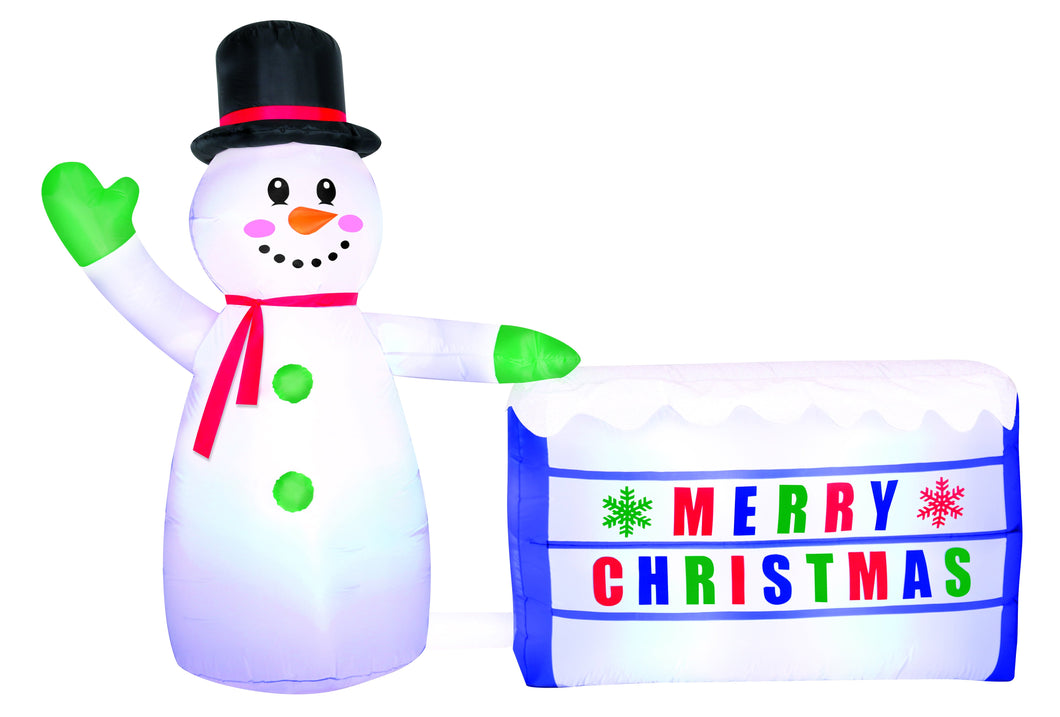 8' Airblown Snowman with Lighted Sign Christmas Inflatable