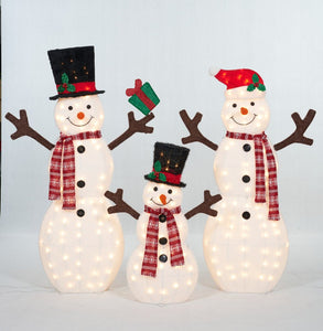 Set Of 3 UL Fluffy Snowman Family Sculpture