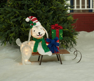 31-1/2" UL Plush Dog And Sleigh Sculpture